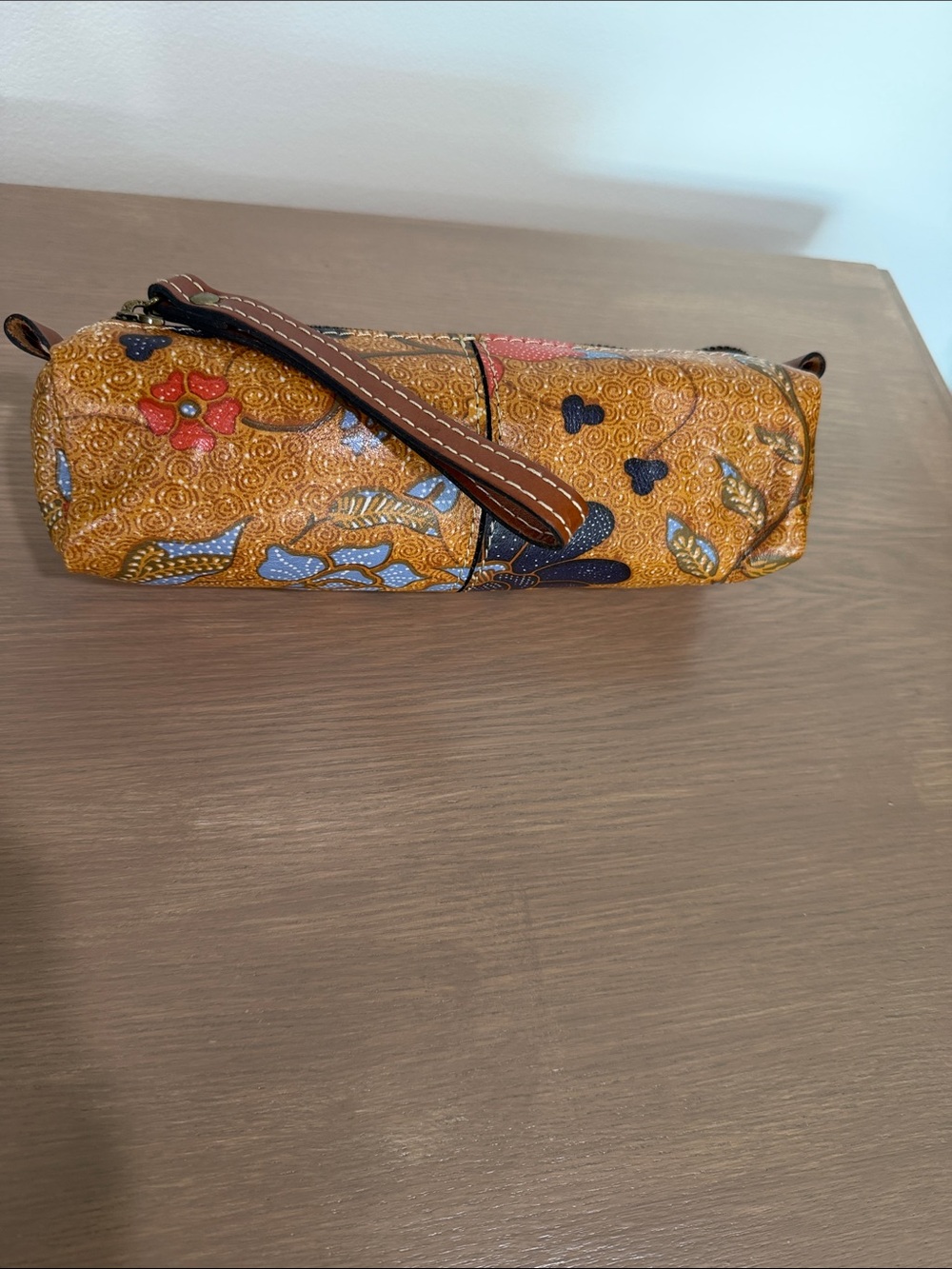 Patricia Nash Wristlet Pouch in Tan Floral Print